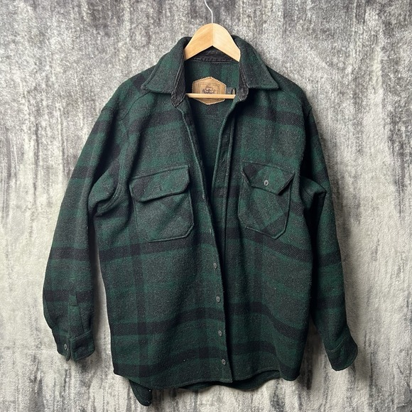 Woolrich Other - Vintage Woolrich Men's Green Buffalo Plaid Wool Shirt Jacket Made in USA L